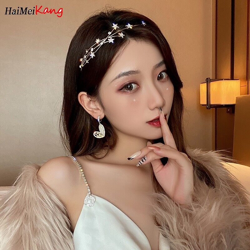 1pc Fashion Hair Band Korean Retro Light Luxury Alloy Rhinestone Pentagram Headband Hair Accessories for Women