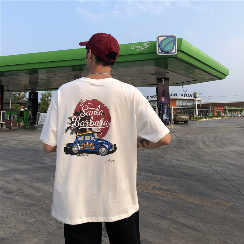 t shirt Men Oversize Korean Street Style Letter Print Casual Fashion Tops