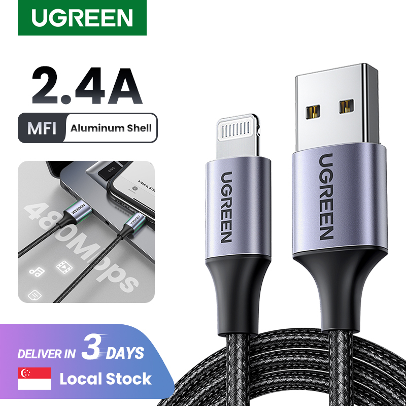 UGREEN MFI Lightning to USB Fast Charging Cable foriPhone 14 13 Pro Max iPhone 14 Plus iPhone 12 11 Pro Max 11 8 Xs Max XR 7 Mobile Phone Cable USB Charger Cord,Black/Silver-Intl