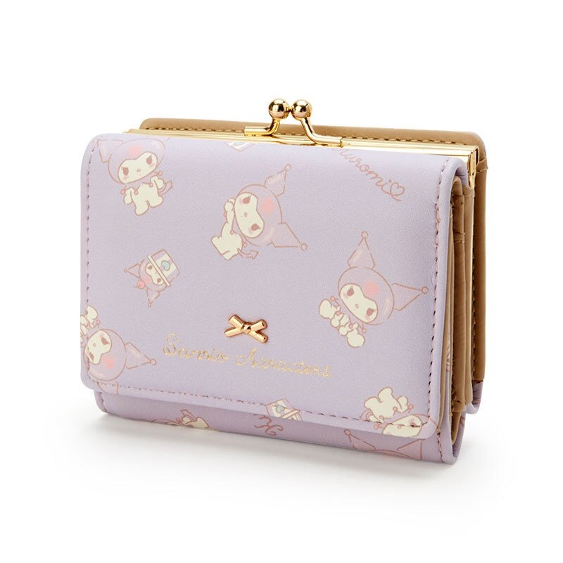 New PU Girl Short Foldable Wallet My Melody Card Holder Kuromi Clutch Bag Zipper Buckle Card Wallet