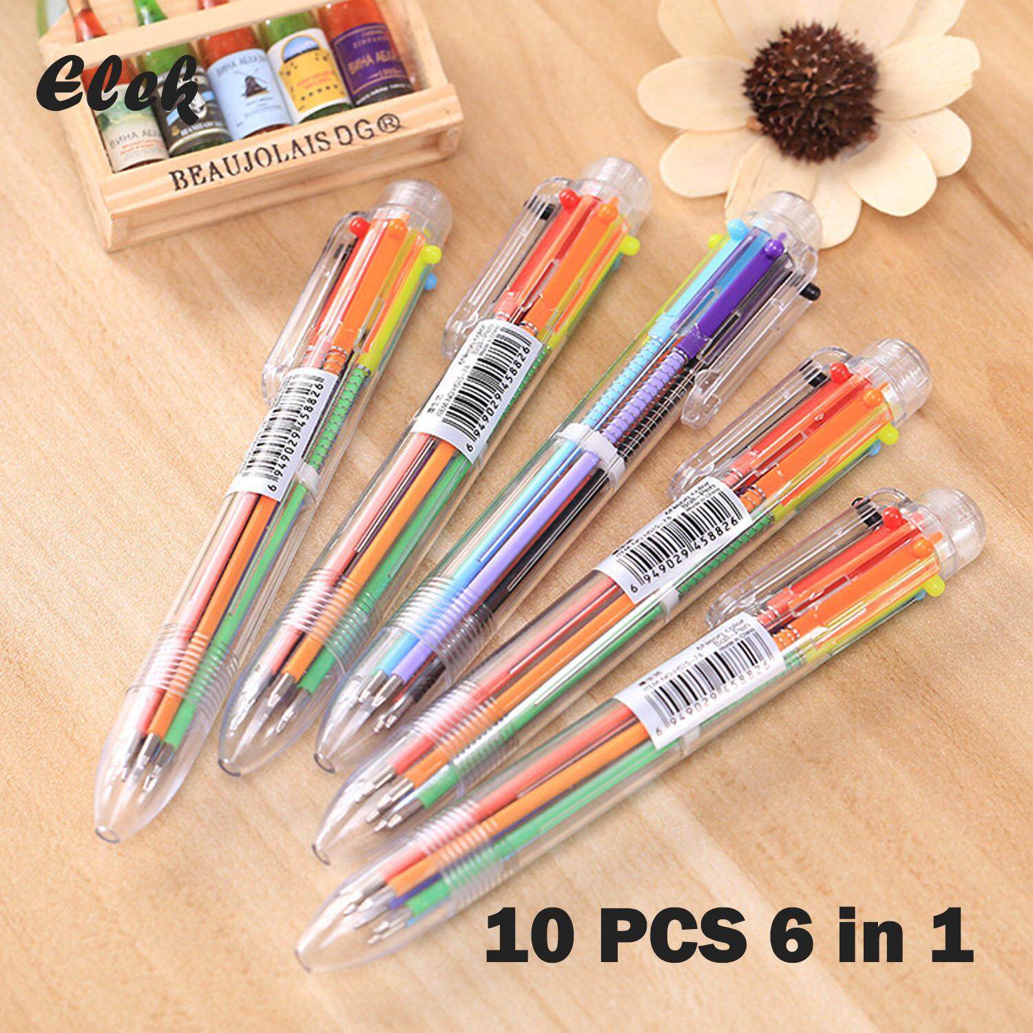 Elek 10 PCS 6 in 1 Multicolor Retractable Ballpoint Rollerball Pens Ballpens for Office School Supplies Students Kids Gift