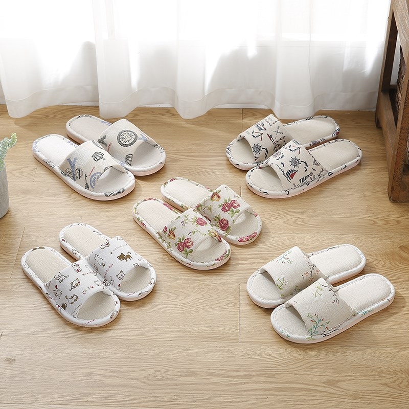 【SG Seller】Women Men Couple Anti-Slip Cotton and Linen Soft Bottom Slipper Home Indoor Slippers Summer Open Toe Flip Flops Home Wood Floor Sandals
